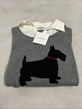 croft & barrow Gray Sweater with Black Scottie and Maroon Collar